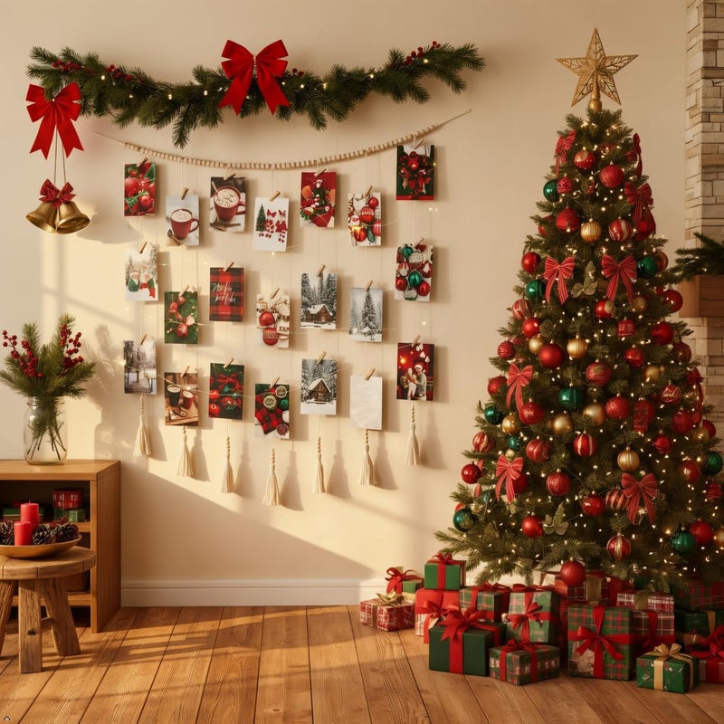 Dahey Macrame Wall Hanging Photo Display Dorm Wall Decor Boho Collage Picture Frame with Wooden Beads Garland Photo String With Clips for Teen Girl College Bedroom Living Room Classroom Christmas Gift - Image 2